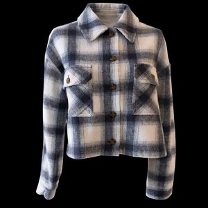 SHEIN Blue and Cream Plaid Jacket